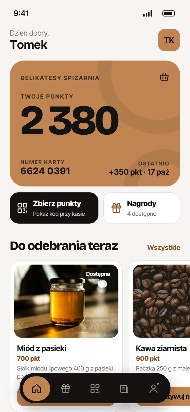 Aplikacja w kolorystyce: Karmel · jasny
