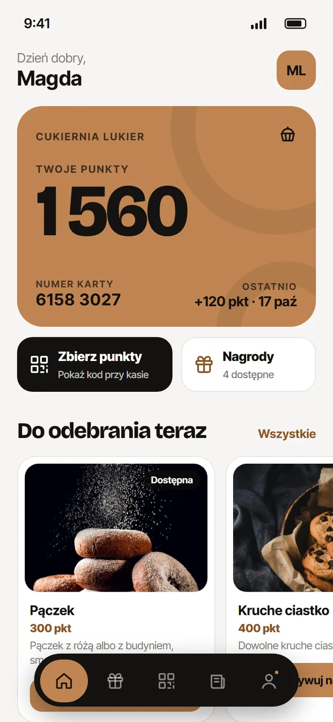 Aplikacja w kolorystyce: Karmel · jasny