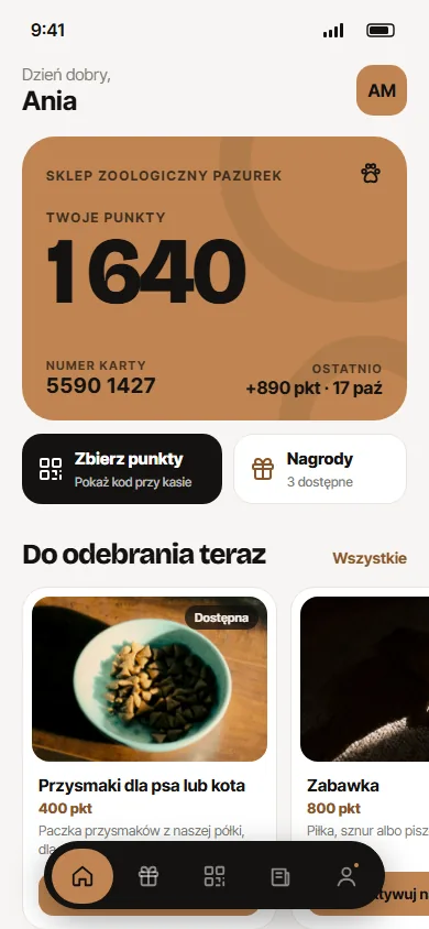 Aplikacja w kolorystyce: Karmel · jasny