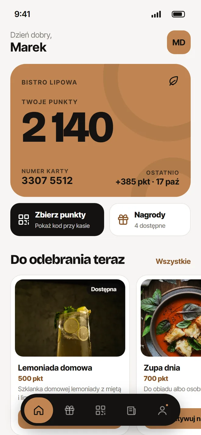 Aplikacja w kolorystyce: Karmel · jasny