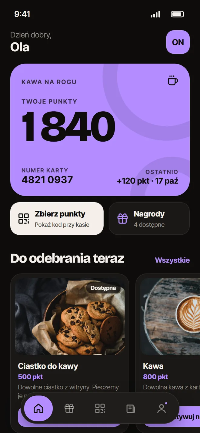 Aplikacja w kolorystyce: Fiolet · ciemny
