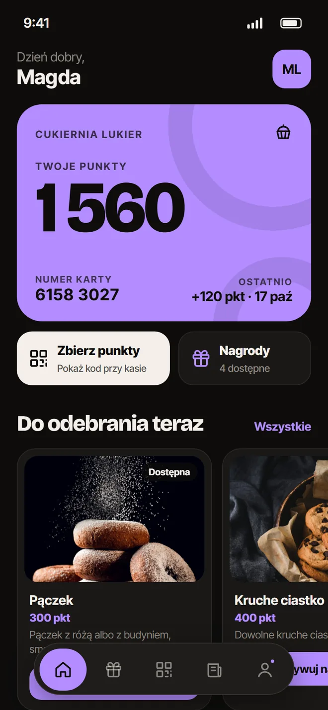 Aplikacja w kolorystyce: Fiolet · ciemny