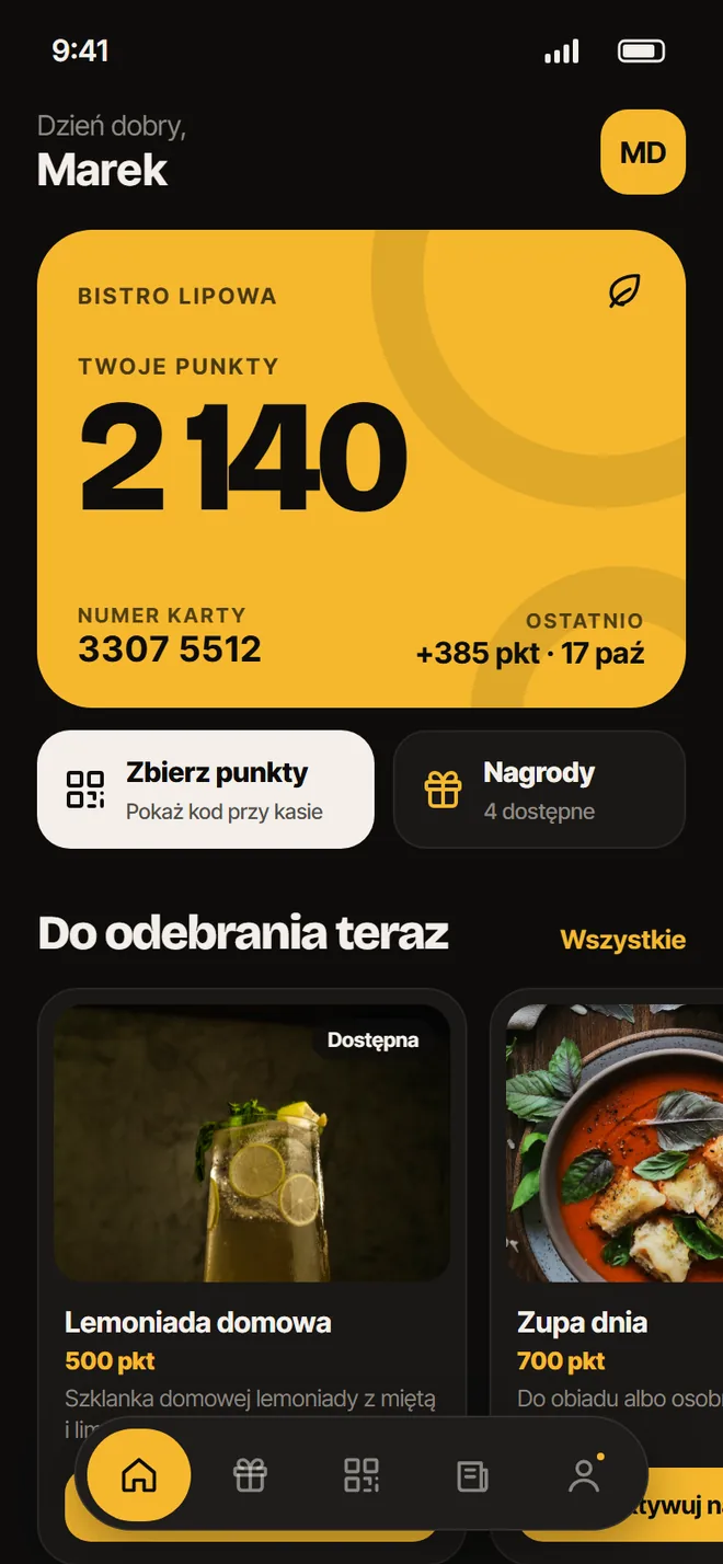 Aplikacja w kolorystyce: Żółty · ciemny