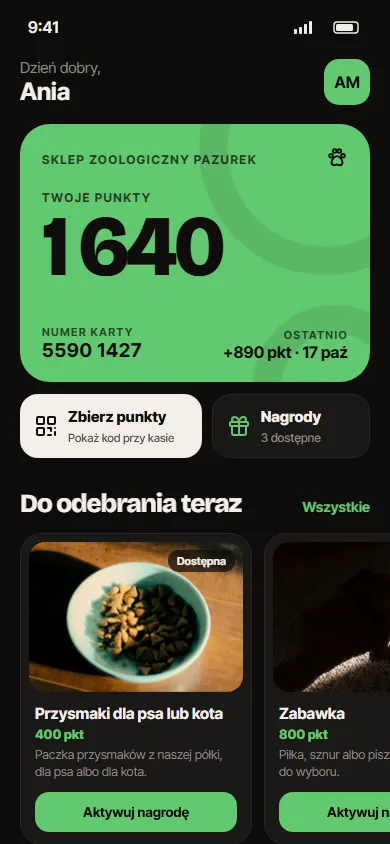 Aplikacja w kolorystyce: Zieleń · ciemny