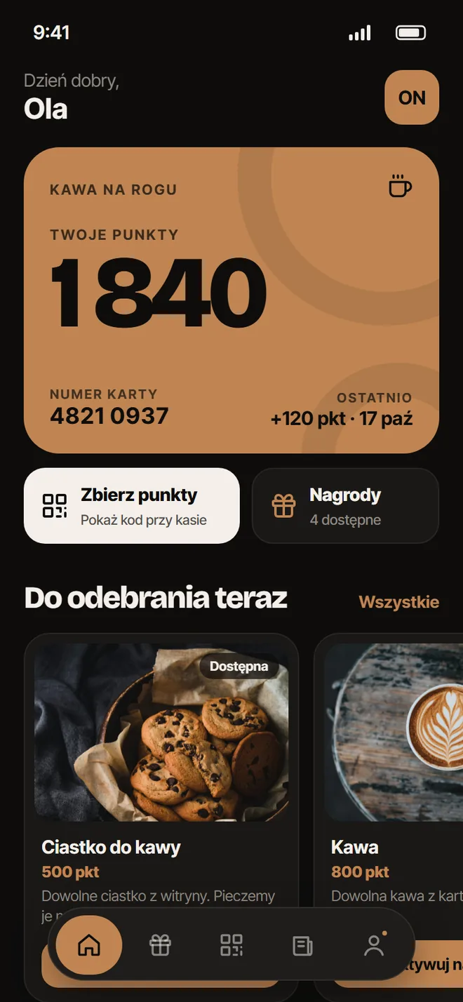 Aplikacja w kolorystyce: Karmel · ciemny