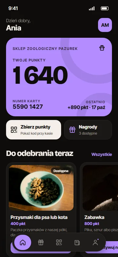 Aplikacja w kolorystyce: Fiolet · ciemny