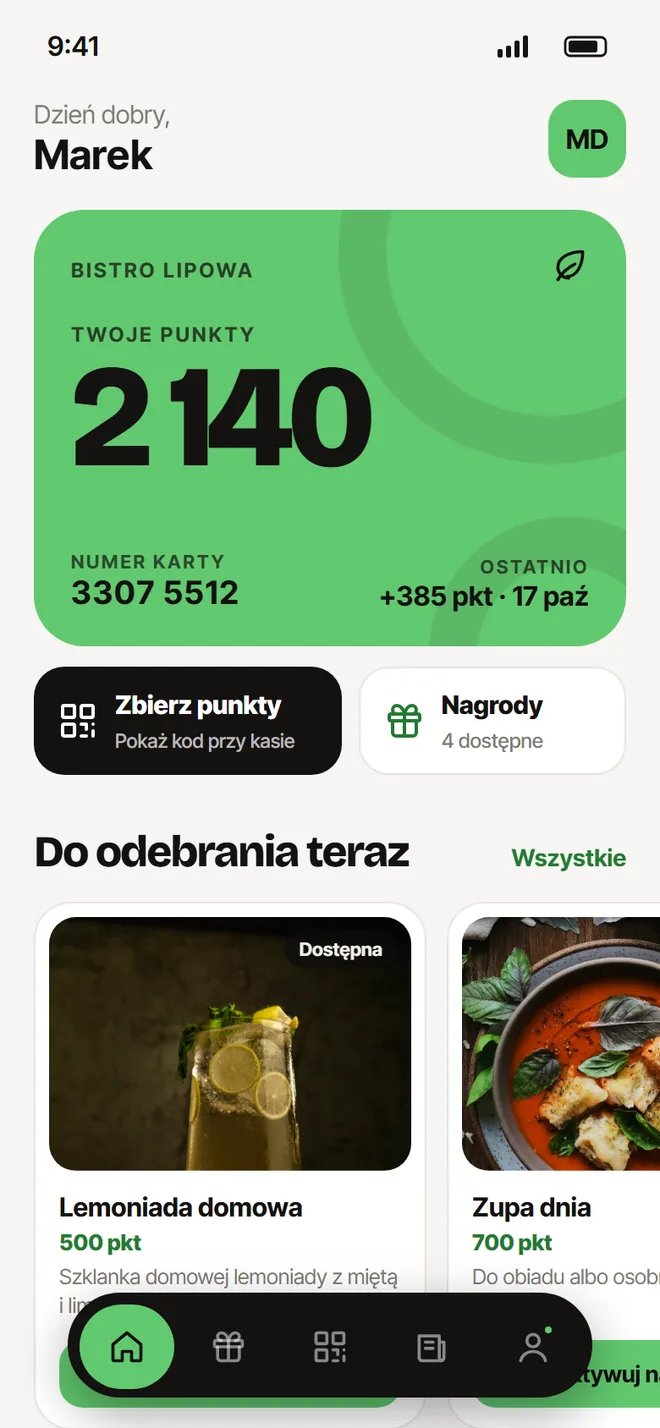 Aplikacja w kolorystyce: Zieleń · jasny